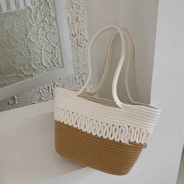 Beige_&_White_Cotton_Rope_Tote_Shoulder_Handbag_For_Women