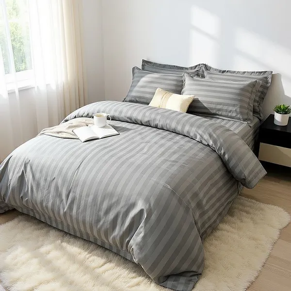 Premium_Satin_Striped_Queen_Size_Bedding_Set__Comforter,_Bedsheet_&_Pillow_Covers_(GREY)