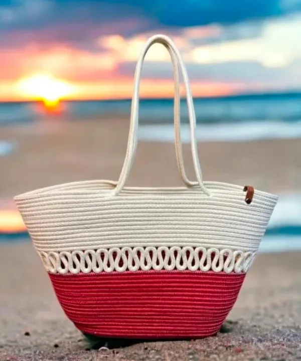 Red_&_White_Cotton_Rope_Tote_Shoulder_Handbag_For_Women