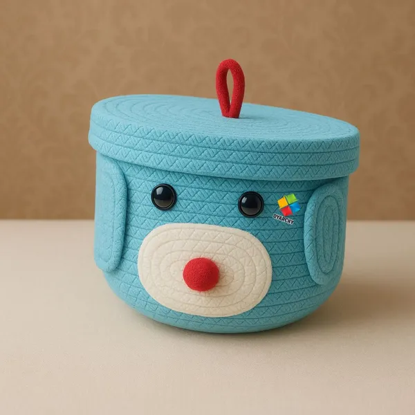 Turquoise_blue_Cute_Animal_Face_Cotton_Rope_Storage_Basket_with_Lid__8x5_Inch