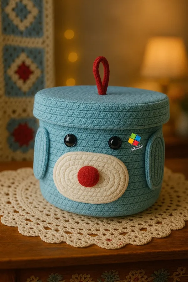 Turquoise_blue_Cute_Animal_Face_Cotton_Rope_Storage_Basket_with_Lid__8x5_Inch