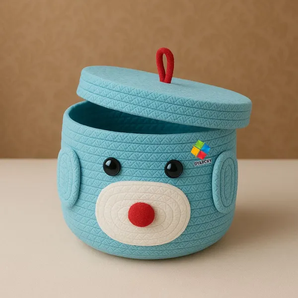 Turquoise_blue_Cute_Animal_Face_Cotton_Rope_Storage_Basket_with_Lid__8x5_Inch