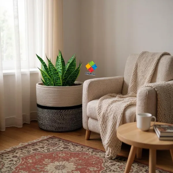 White_Black_Multi_Two-Tone_Ceramic_Plant_Pot,_20_Cm_X_20_Cm,_Modern_Textured_Design_For_Indoor_Plants