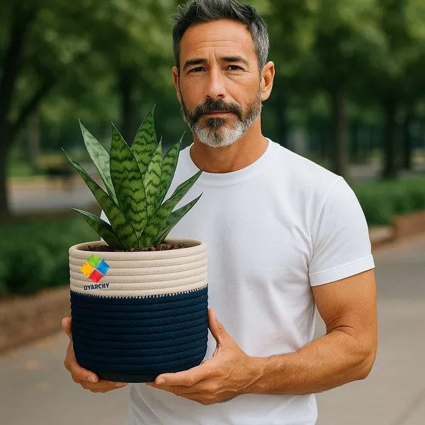 White_Blue_Two-Tone_Ceramic_Plant_Pot,_20_Cm_X_20_Cm,_Modern_Textured_Design_For_Indoor_Plants