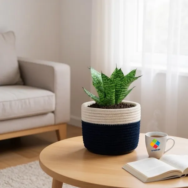 White_Blue_Two-Tone_Ceramic_Plant_Pot,_20_Cm_X_20_Cm,_Modern_Textured_Design_For_Indoor_Plants