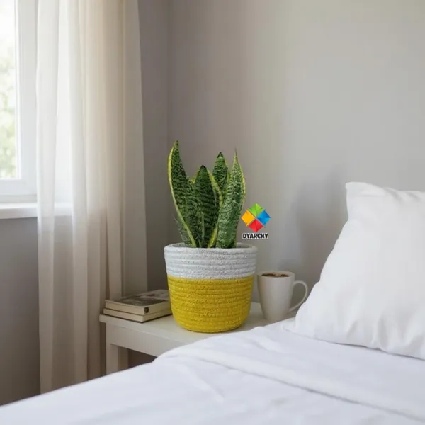 White_Yellow_Two-Tone_Ceramic_Plant_Pot,_20_Cm_X_20_Cm,_Modern_Textured_Design_For_Indoor_Plants