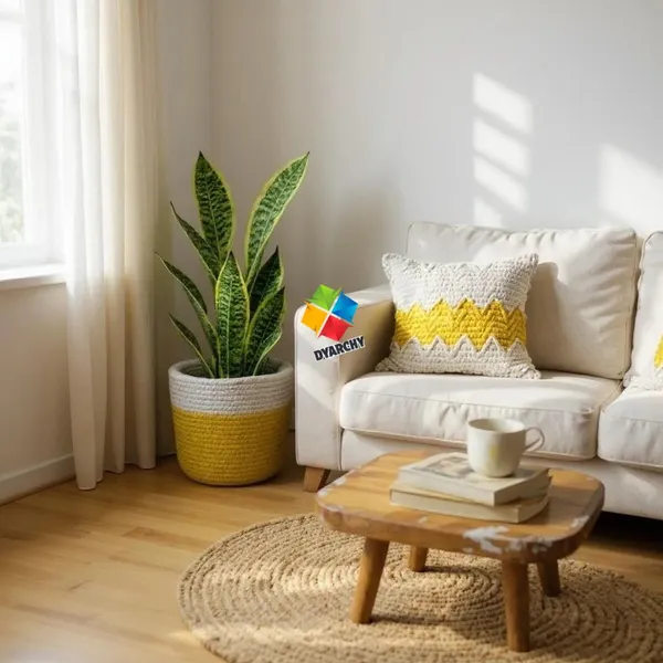 White_Yellow_Two-Tone_Ceramic_Plant_Pot,_20_Cm_X_20_Cm,_Modern_Textured_Design_For_Indoor_Plants