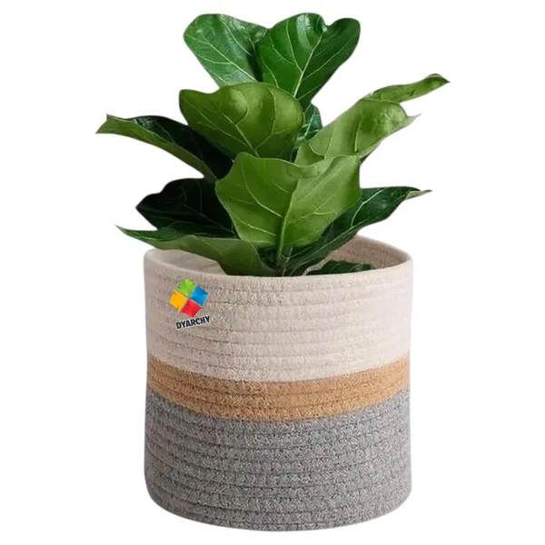 White_Beige_Grey_Two-Tone_Ceramic_Plant_Pot,_20_Cm_X_20_Cm,_Modern_Textured_Design_For_Indoor_Plants