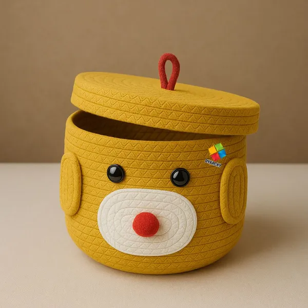 Yellow_Cute_Animal_Face_Cotton_Rope_Storage_Basket_with_Lid__8x5_Inch