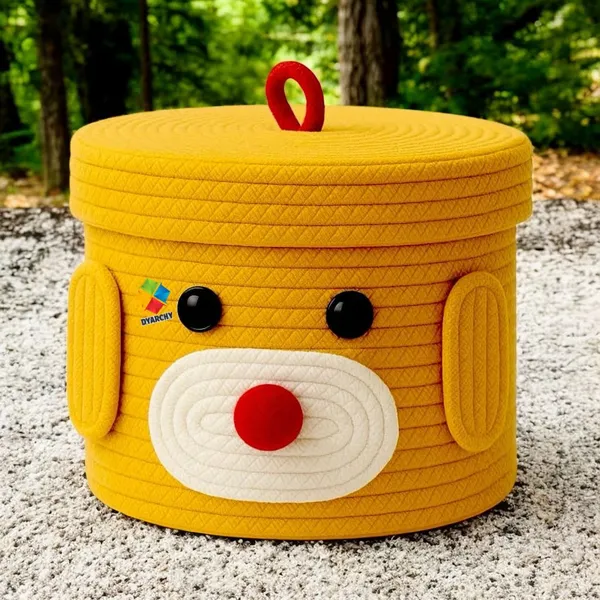 Yellow_Cute_Animal_Face_Cotton_Rope_Storage_Basket_with_Lid__8x5_Inch