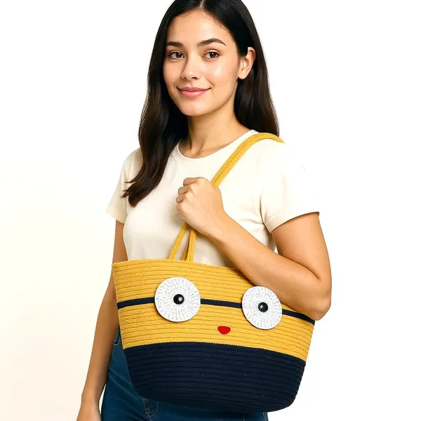 Yellow_&_Black_Large_Capacity_Cotton_Tote_Handbag_with_Zip__Casual_Shopping_&_Travel_Bag
