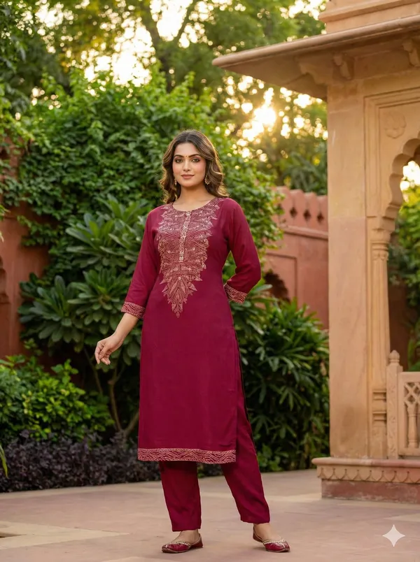 Maroon_Pure_Crape_Kurta_Set