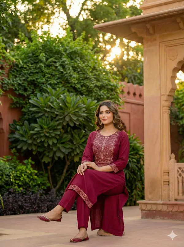 Maroon_Pure_Crape_Kurta_Set