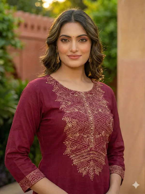 Maroon_Pure_Crape_Kurta_Set