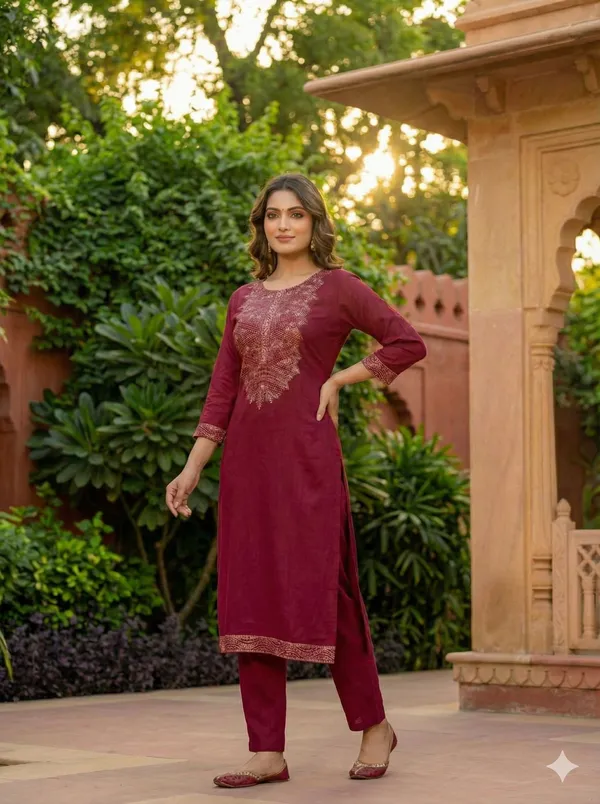 Maroon_Pure_Crape_Kurta_Set