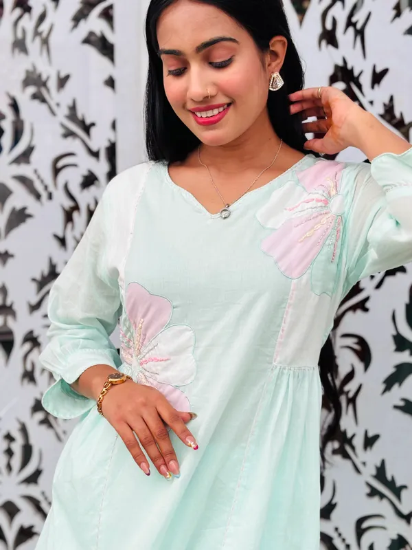 Celeste_Green_Mull_Cotton_Kurti_Set_For_Women
