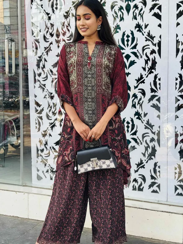 Maroon_Premium_Crepe_Co-Ord_Crape_For_Women