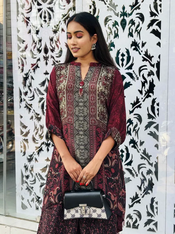Maroon_Premium_Crepe_Co-Ord_Crape_For_Women