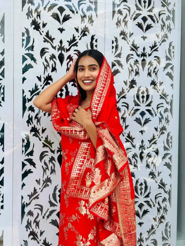Red_&_Golden_Weaved_Silk_Kurti_Set_For_Women