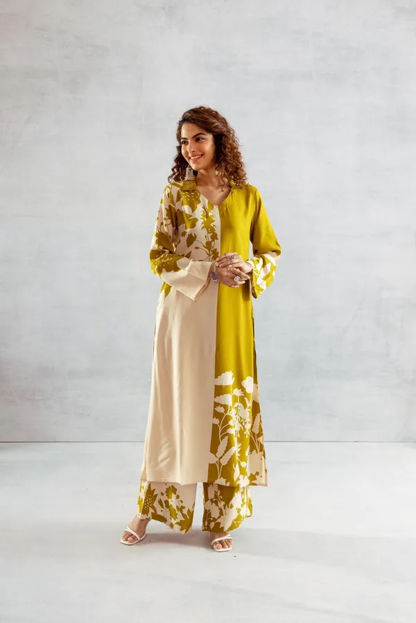 Cream_/Olive_Green_Cotton_Kurti_For_Women