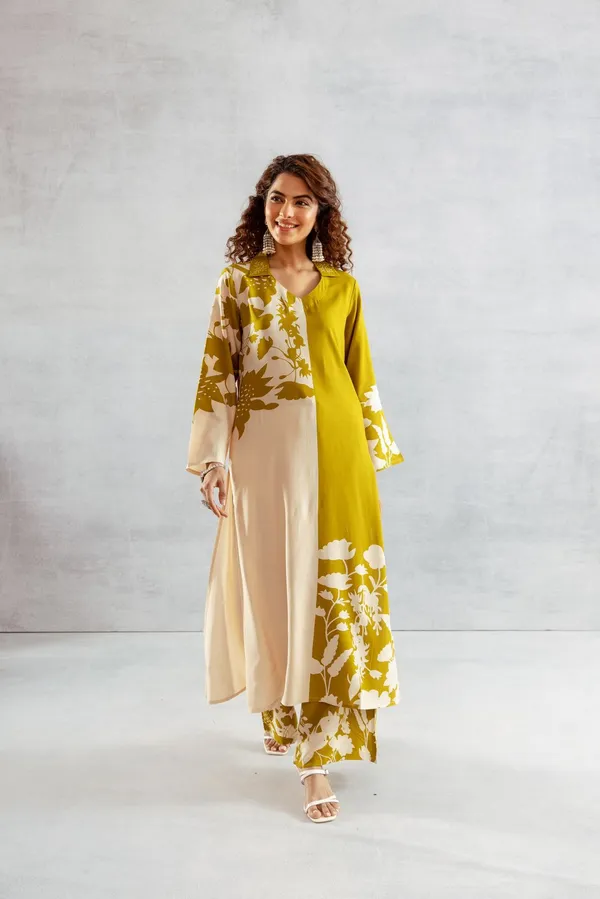 Cream_/Olive_Green_Cotton_Kurti_For_Women