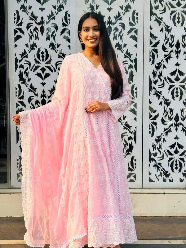pastel_pink_chikankari_Anarkali_suit_set,