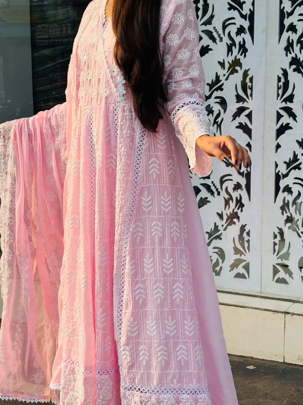 pastel_pink_chikankari_Anarkali_suit_set,