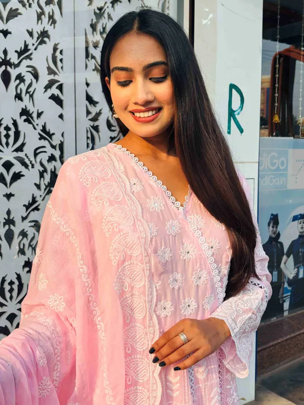 pastel_pink_chikankari_Anarkali_suit_set,