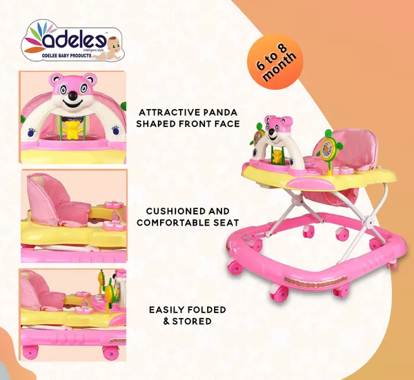 Pink_Baby_Musical_Activity_Walker_With_Height_Adjustable_For_Kids