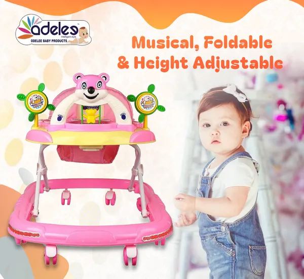 Pink_Baby_Musical_Activity_Walker_With_Height_Adjustable_For_Kids