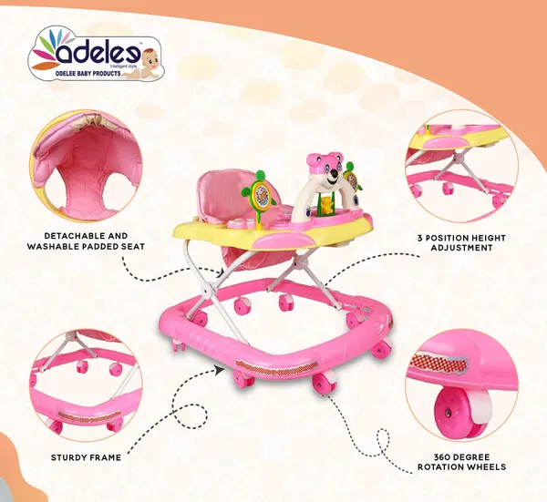 Pink_Baby_Musical_Activity_Walker_With_Height_Adjustable_For_Kids