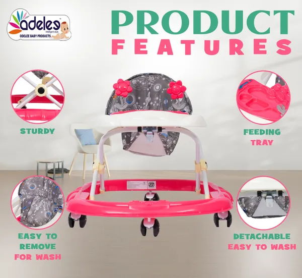 Pink_Feeding_Tray_Height_Adjustable_Walker_For_Kids