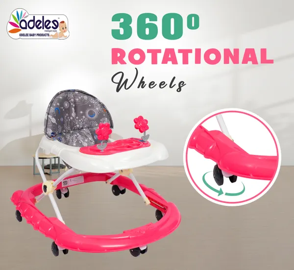 Pink_Feeding_Tray_Height_Adjustable_Walker_For_Kids