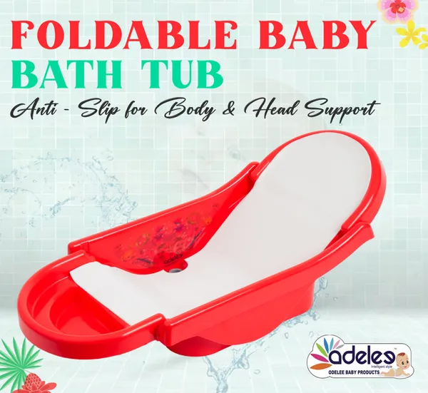 Red_Baby_Bath_Tub_For_0-9_Months_Foldable_Bathtub_For_Newborn_Baby_Bathing_Tub_With_Smooth_Edges_Anti-Slip_Foam_Seat_For_Body_&_Head_Support,_Easy_To_Store
