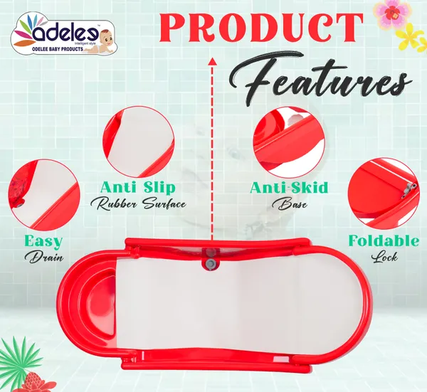 Red_Baby_Bath_Tub_For_0-9_Months_Foldable_Bathtub_For_Newborn_Baby_Bathing_Tub_With_Smooth_Edges_Anti-Slip_Foam_Seat_For_Body_&_Head_Support,_Easy_To_Store