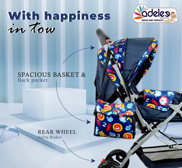 Red_Baby_Stroller/Pram_For_0_To_3_Years,_New_Born/Kids,_5_Point_Safety_Harness,_Adjustable_Backrest,_360_Swivel_Wheel,_Large_Storage_Basket,_Reversible_Handle