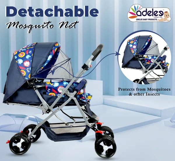 Red_Baby_Stroller/Pram_For_0_To_3_Years,_New_Born/Kids,_5_Point_Safety_Harness,_Adjustable_Backrest,_360_Swivel_Wheel,_Large_Storage_Basket,_Reversible_Handle