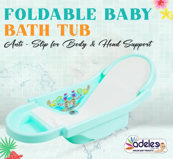Green_Baby_Bath_Tub_For_0-9_Months_Foldable_Bathtub_For_Newborn_Baby_Bathing_Tub_With_Smooth_Edges_Anti-Slip_Foam_Seat_For_Body_&_Head_Support,_Easy_To_Store