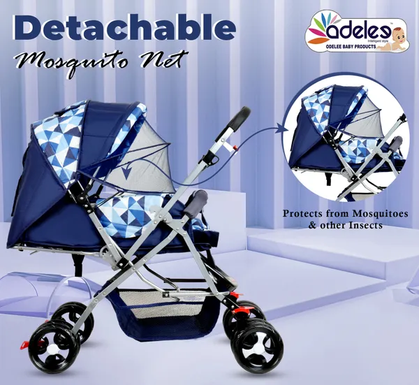 Multicolor_Baby_Stroller/Pram_For_0_To_3_Years,_New_Born/Kids,_5_Point_Safety_Harness,_Adjustable_Backrest,_360_Swivel_Wheel,_Large_Storage_Basket,_Reversible_Handle