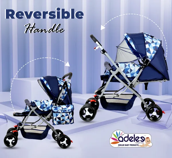 Multicolor_Baby_Stroller/Pram_For_0_To_3_Years,_New_Born/Kids,_5_Point_Safety_Harness,_Adjustable_Backrest,_360_Swivel_Wheel,_Large_Storage_Basket,_Reversible_Handle
