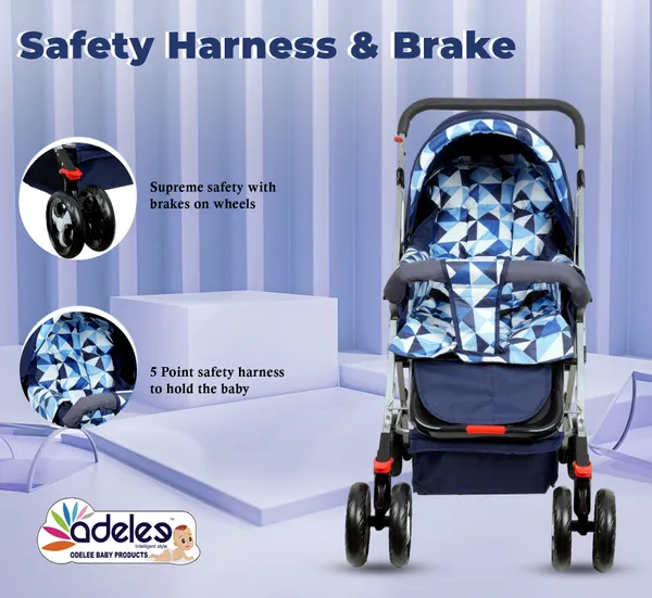 Multicolor_Baby_Stroller/Pram_For_0_To_3_Years,_New_Born/Kids,_5_Point_Safety_Harness,_Adjustable_Backrest,_360_Swivel_Wheel,_Large_Storage_Basket,_Reversible_Handle