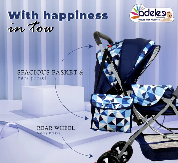 Multicolor_Baby_Stroller/Pram_For_0_To_3_Years,_New_Born/Kids,_5_Point_Safety_Harness,_Adjustable_Backrest,_360_Swivel_Wheel,_Large_Storage_Basket,_Reversible_Handle