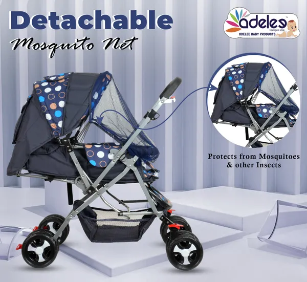 Blue_Baby_Polka_Stroller/Pram_For_0_To_3_Years,_New_Born/Kids,_5_Point_Safety_Harness,_Adjustable_Backrest,_360_Swivel_Wheel,_Large_Storage_Basket,_Reversible_Handle