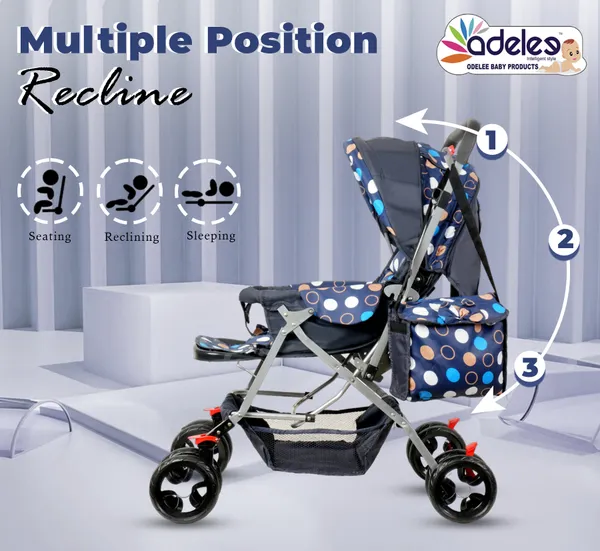 Blue_Baby_Polka_Stroller/Pram_For_0_To_3_Years,_New_Born/Kids,_5_Point_Safety_Harness,_Adjustable_Backrest,_360_Swivel_Wheel,_Large_Storage_Basket,_Reversible_Handle