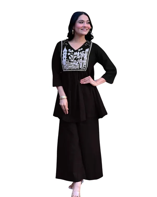 Black_Cotton_Embroidery_Straight_Kurti_Pant_With_Dupatta_Set_For_Women