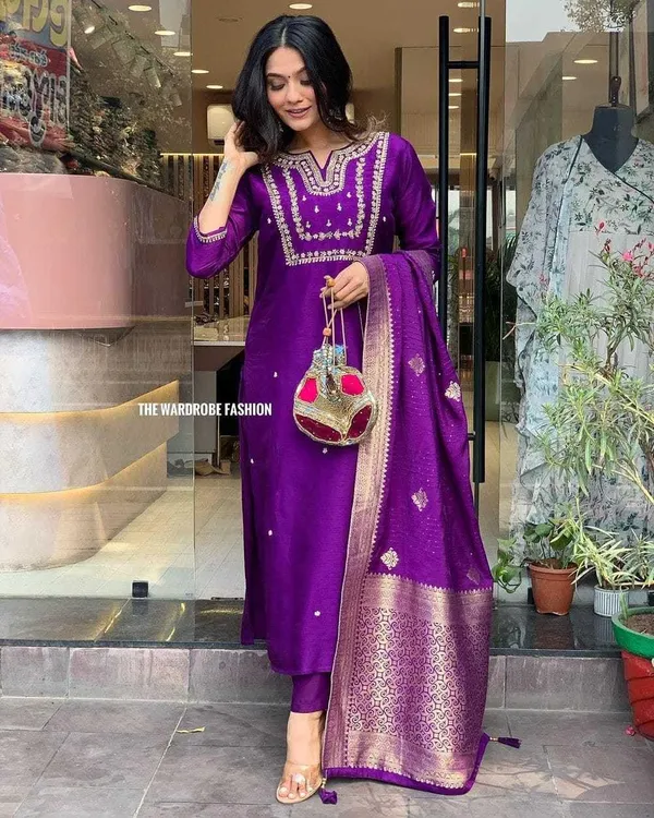 Black_Cotton_Embroidery_Straight_Kurti_Pant_With_Dupatta_Set_For_Women