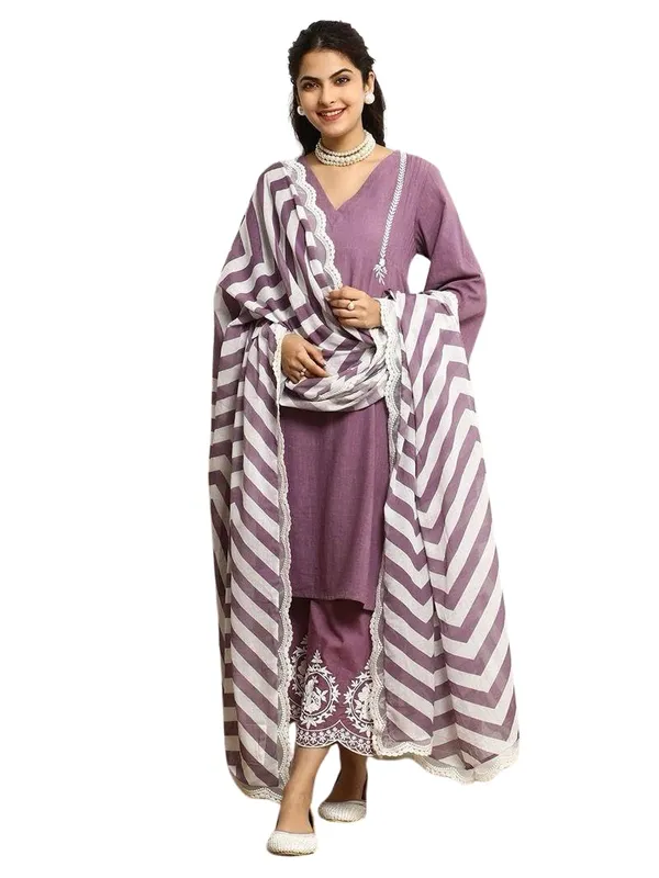 Black_Cotton_Embroidery_Straight_Kurti_Pant_With_Dupatta_Set_For_Women