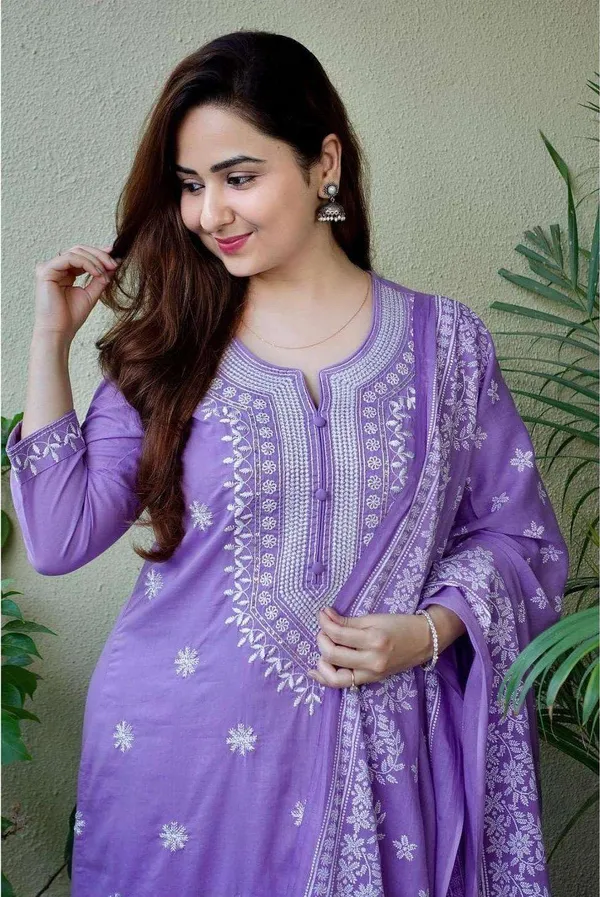 Black_Cotton_Embroidery_Straight_Kurti_Pant_With_Dupatta_Set_For_Women
