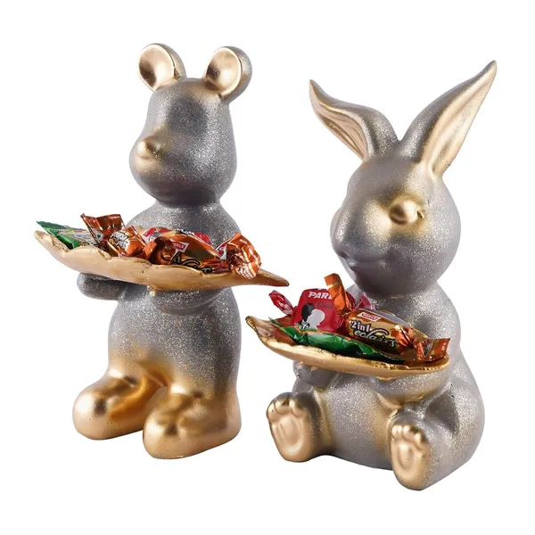 Multicolour_Set_Of_Two_Decorative_Rabbit_Showpiece_Home_Decor_Animal_Statues_For_Living_Room,_Bedroom,_Dining_Room,_Kitchen,_Bathroom,_Wedding,_Party_Dcor_(Grey)