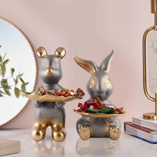 Multicolour_Set_Of_Two_Decorative_Rabbit_Showpiece_Home_Decor_Animal_Statues_For_Living_Room,_Bedroom,_Dining_Room,_Kitchen,_Bathroom,_Wedding,_Party_Dcor_(Grey)